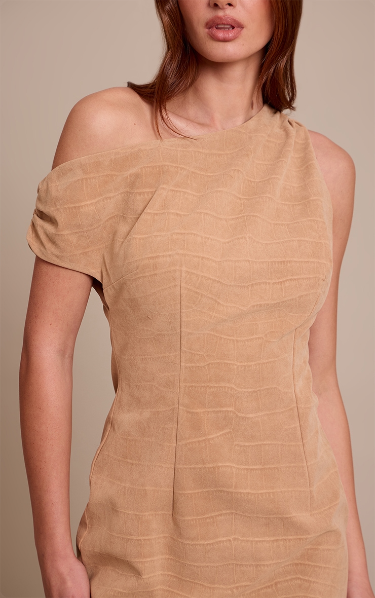 Beige Faux Suede Croc Asymmetric Mini Dress image 4