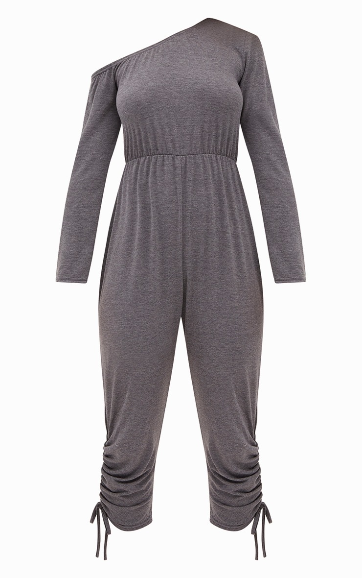 Charcoal Jersey Ruched Leg Jumpsuit PrettyLittleThing