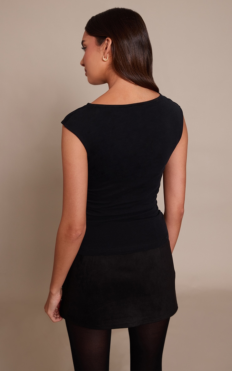 Black Soft Cotton Sleeveless Ruched Side Top image 2