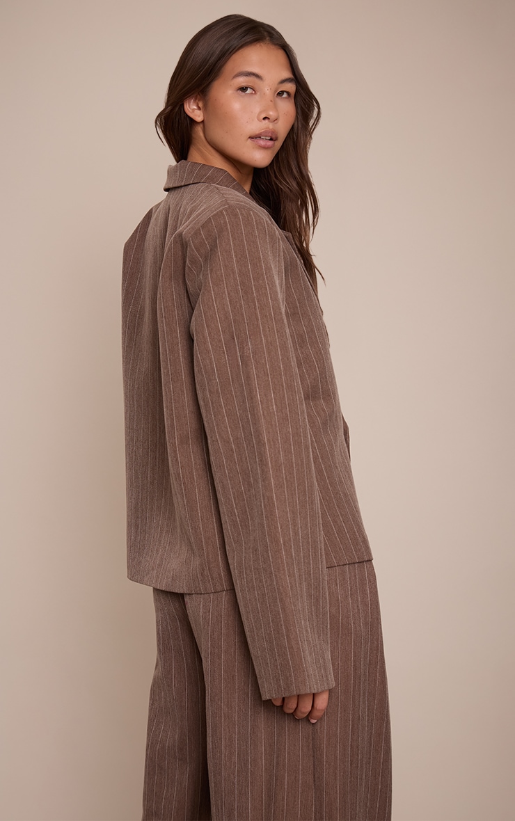 Chocolate Brown Pinstripe Boxy Blazer image 2