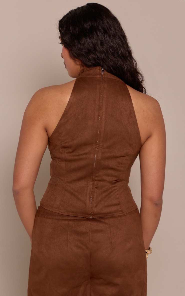 Shape Brown Suede Seam Front High Neck Top image 2