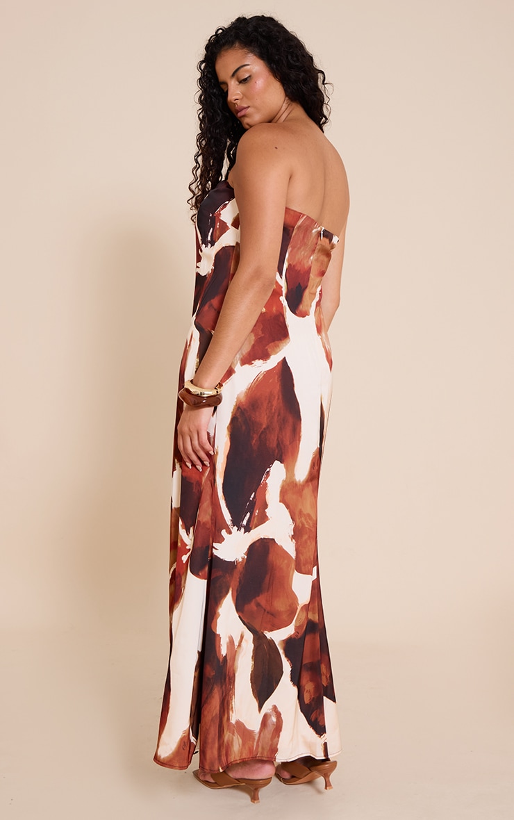 Plus Brown Floral Satin Maxi Dress image 2