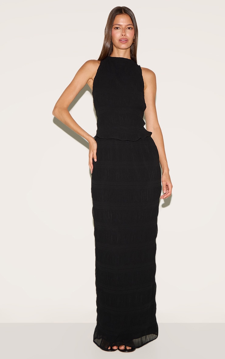 Black Chiffon Textured Maxi Skirt image 2