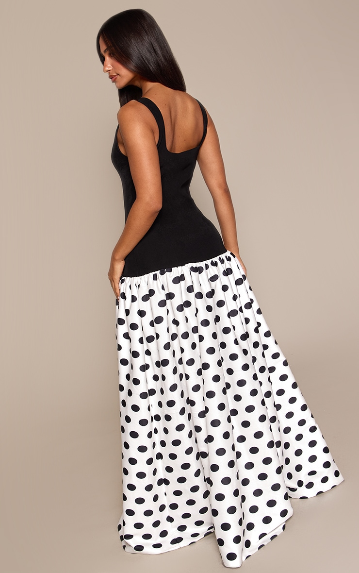 Petite Polka Dot Contrast Woven Gathered Hem Maxi Dress image 2