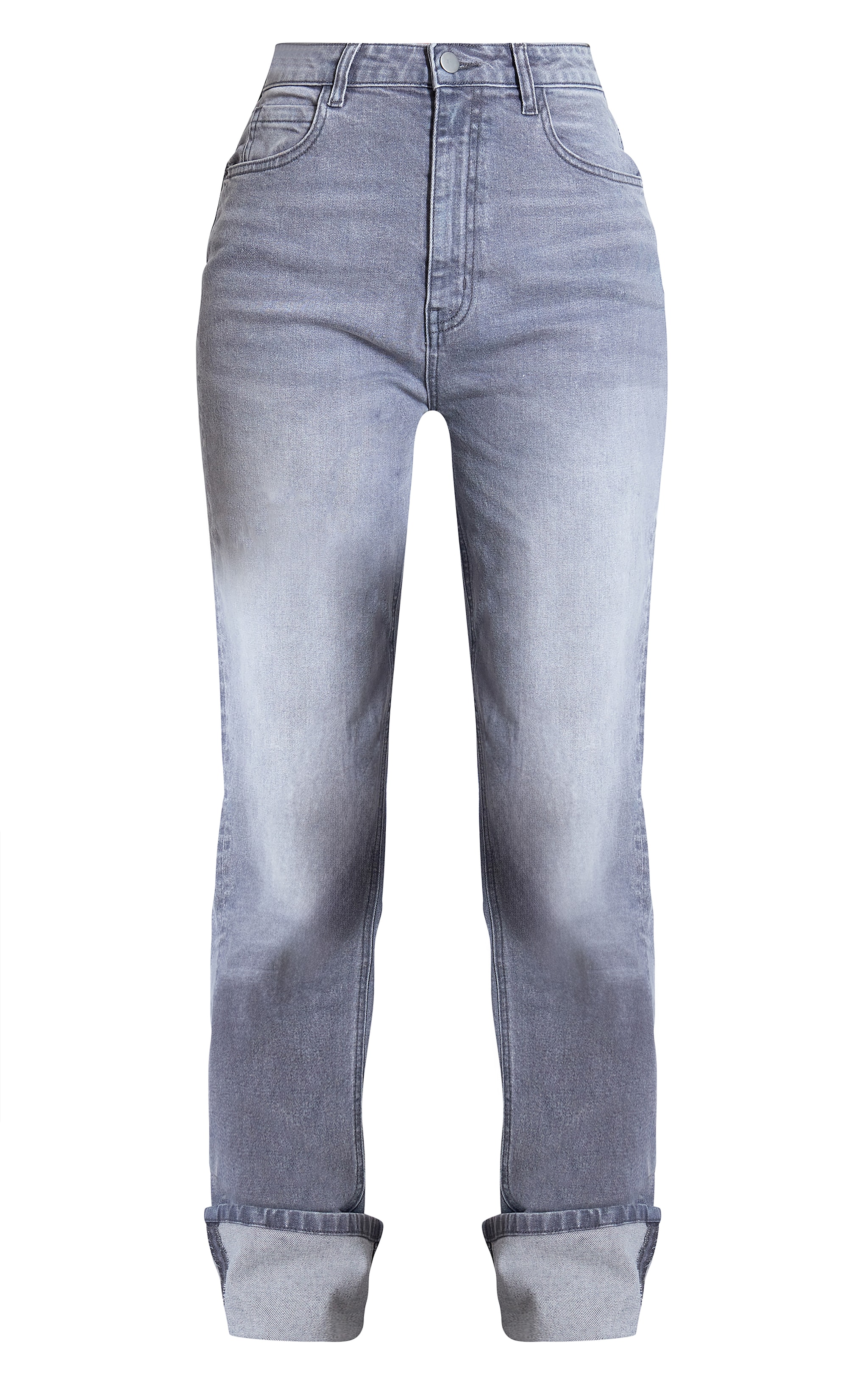 Tall Washed Grey Mid Rise Distressed Turn Up Hem Jeans image 5