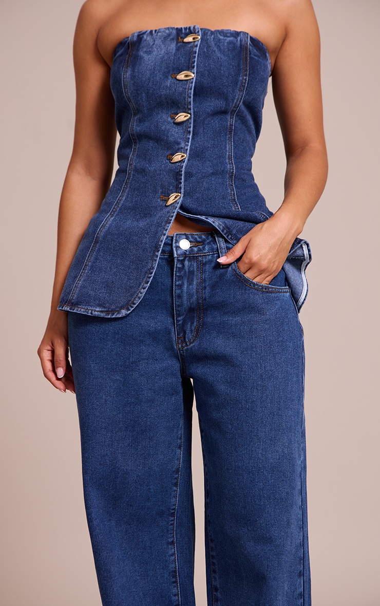 Petite Washed Blue Wide Leg Mid Rise Denim Jeans image 4