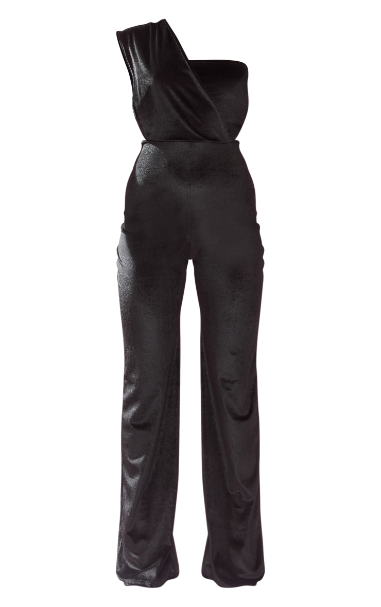 Black Velvet Drape One Shoulder Jumpsuit image 5