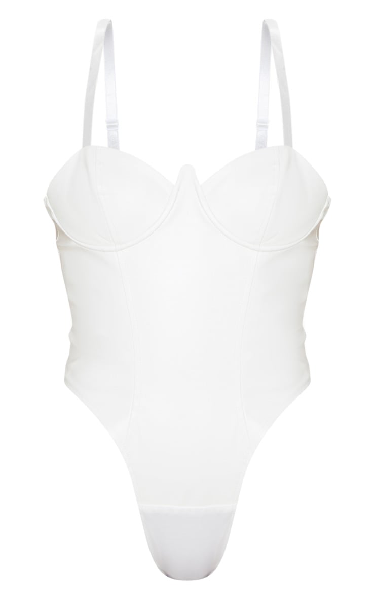 White Faux Leather V Wire Bodysuit | Tops | PrettyLittleThing