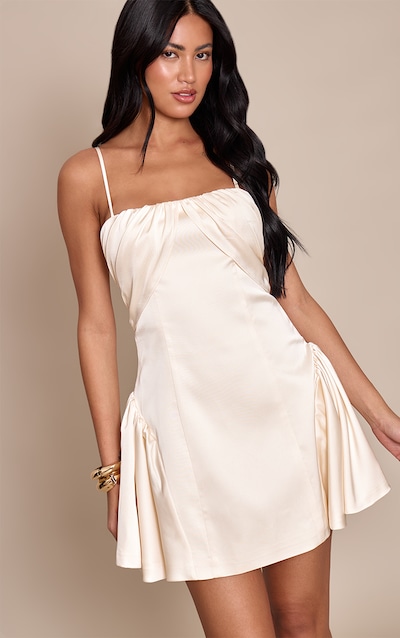 Cream Satin Shift Mini Dress