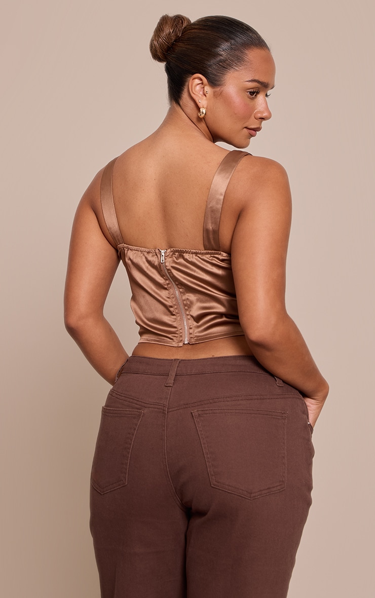 Shape mocha satin square neck Corset Top image 2