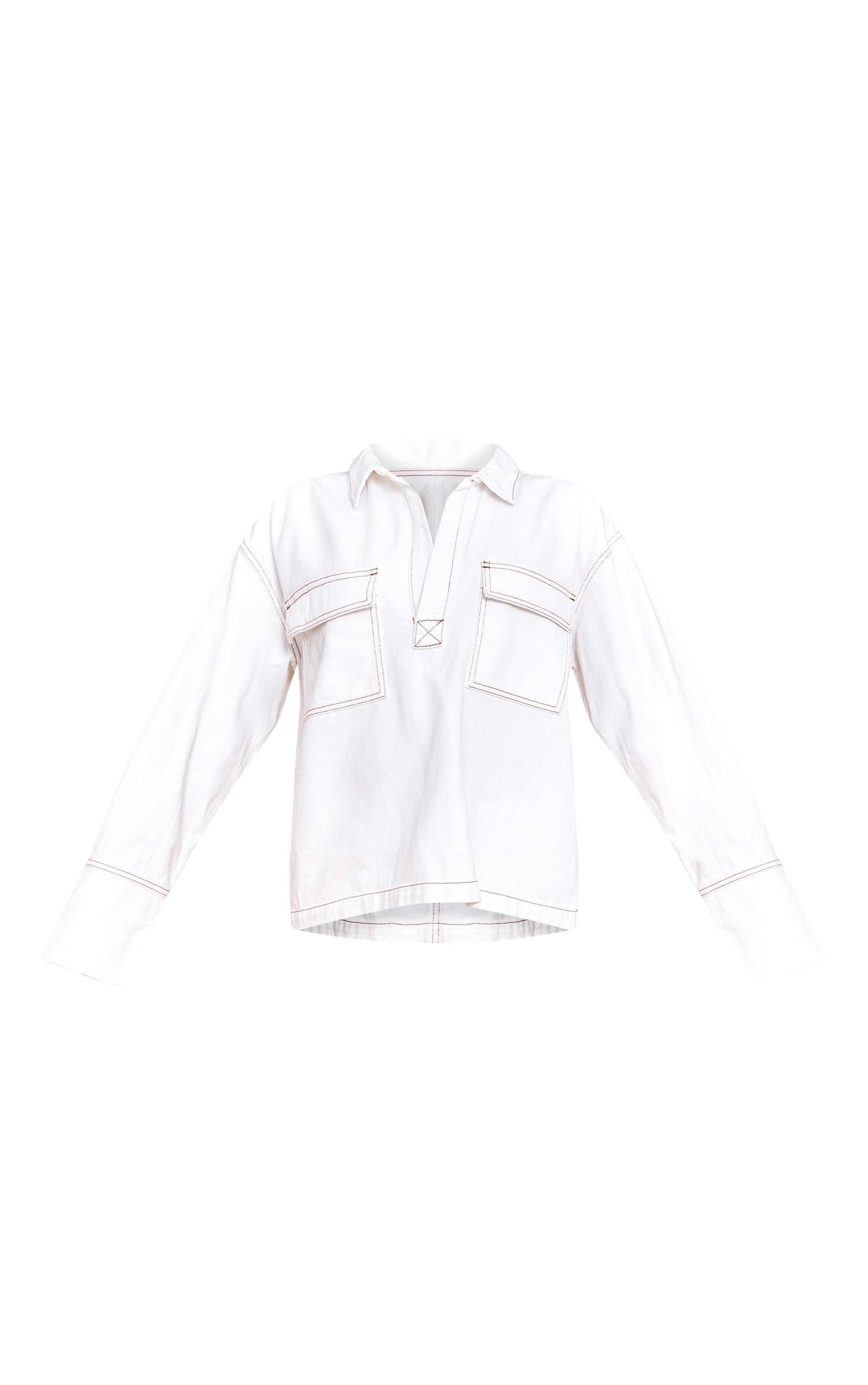 White Pocket Detail Oversized Denim Shirt image 5