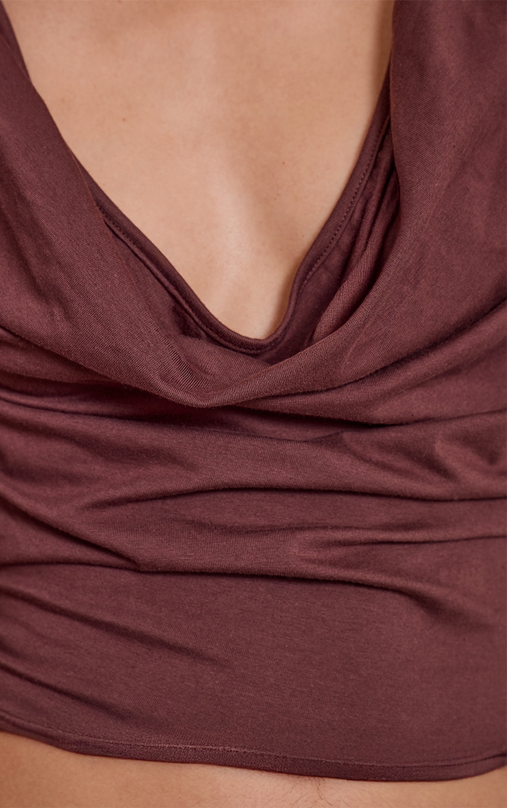 Chocolate Cotton Cowl Neck Shoulder Pad Long Sleeve Top  image 4