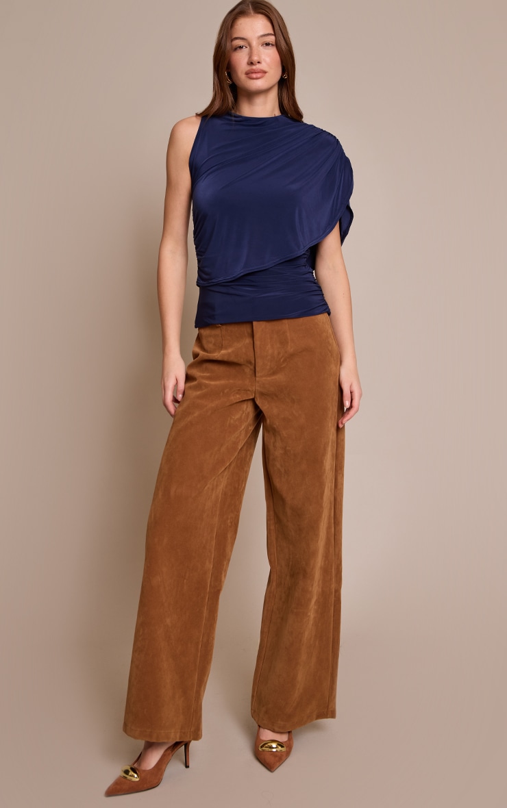 Navy Double Layer Slinky Cape Detail Long Top  image 3