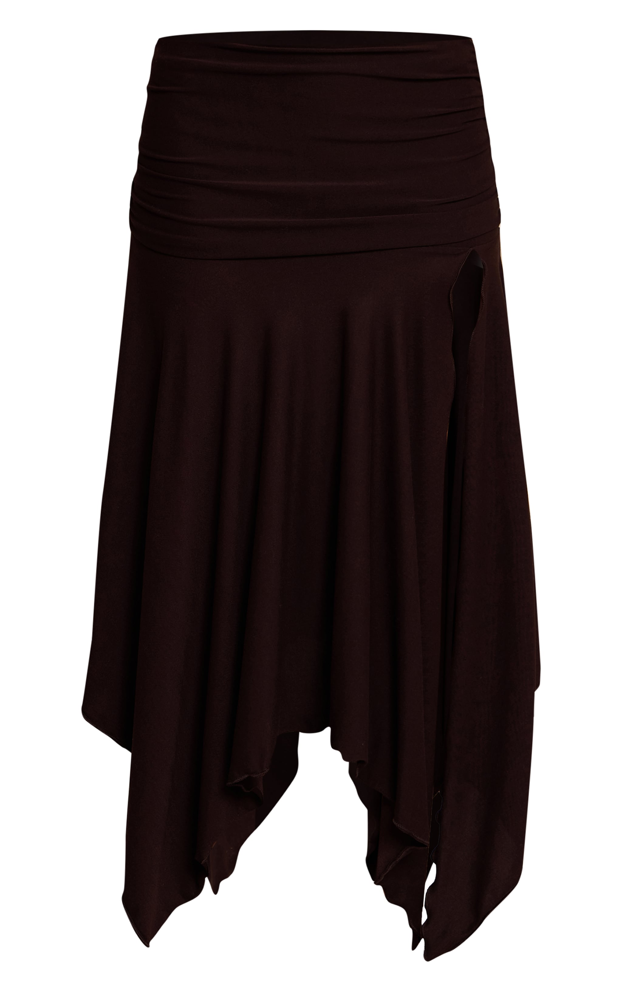 Jupe mi-longue froncée asymétrique au toucher doux chocolat image 5