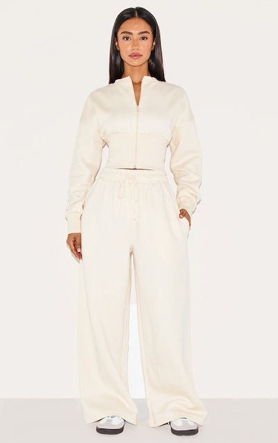 Petite Jogging large crème à taille haute et cordons ajustables