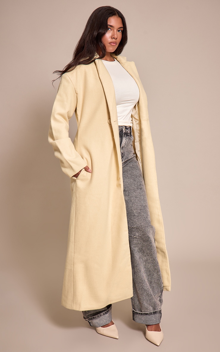 Shape Butter Yellow Wool-Look Cinched Waist Longline Blazer Coat