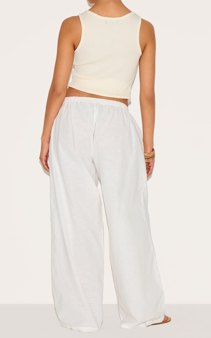 Petite Pantalon en effet lin blanc à cordons ajustables image 3