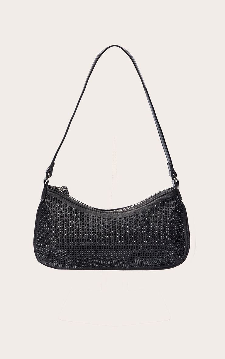 Sac à main baguette satiné noir à strass image 2