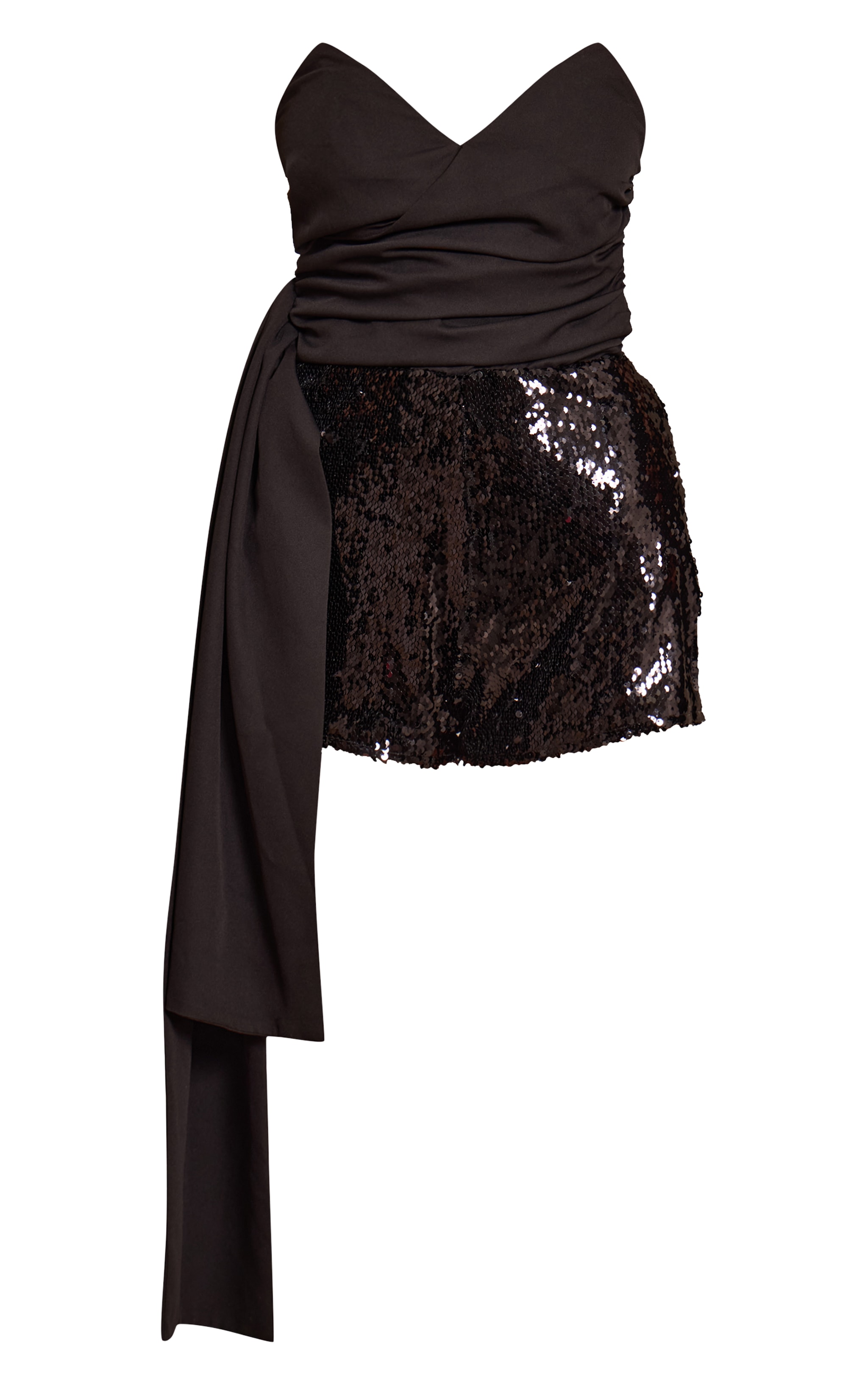 Black Contrast Drape Sequin Short Romper image 5