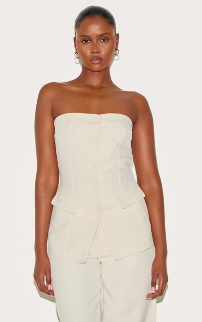 Top tissé crème premium style tailleur