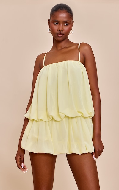 Lemon Chiffon Ruched Strappy Shift Dress
