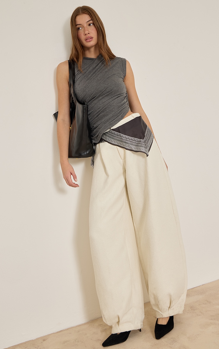Cream Boucle Textured Balloon Pants image 1