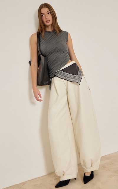 Cream Boucle Textured Balloon Pants