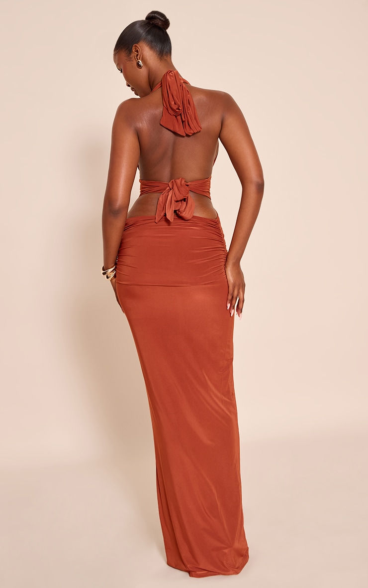Rust Slinky Extreme Plunge Maxi Dress image 2