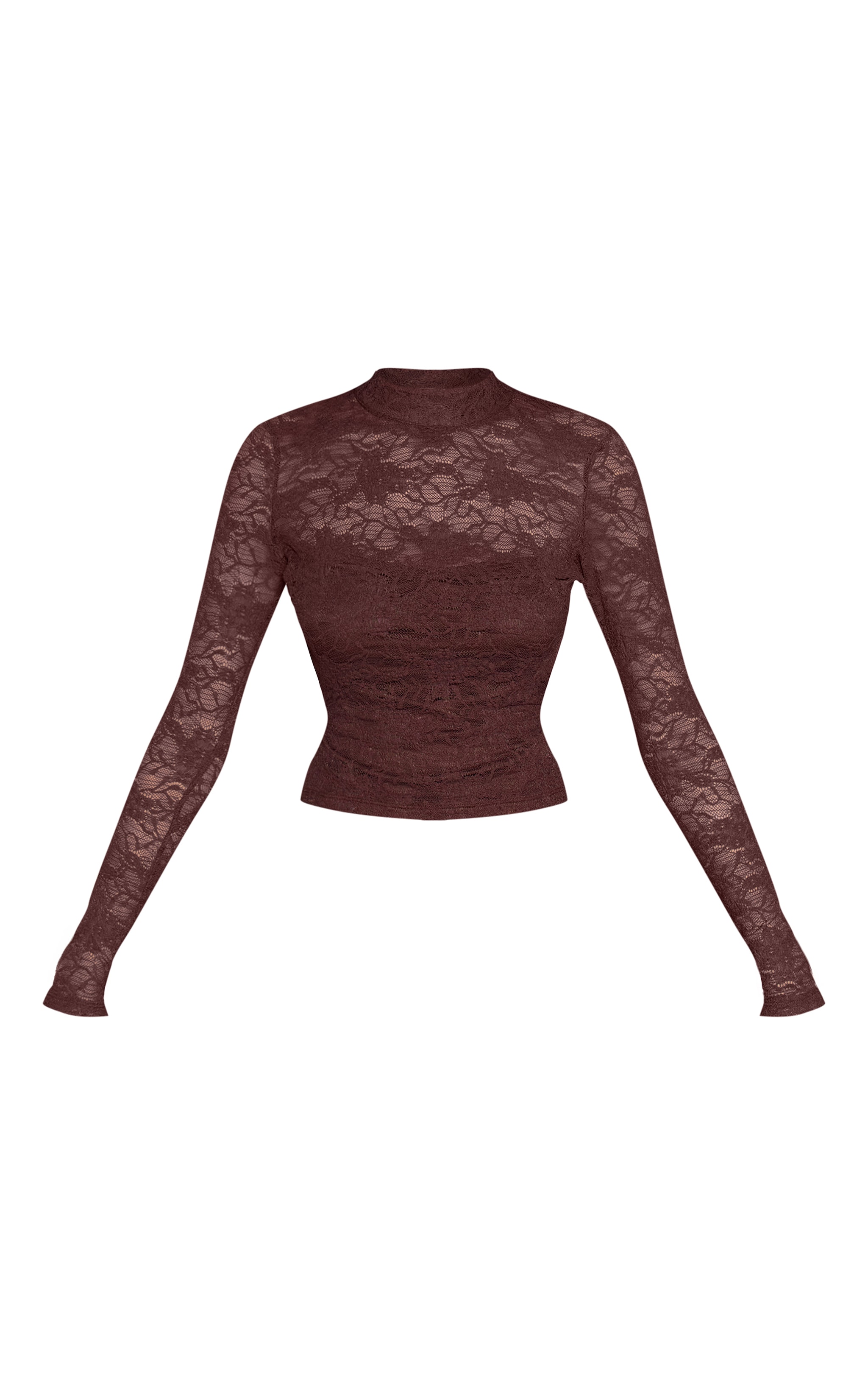 Dark Brown Lace Long Sleeve Top image 5