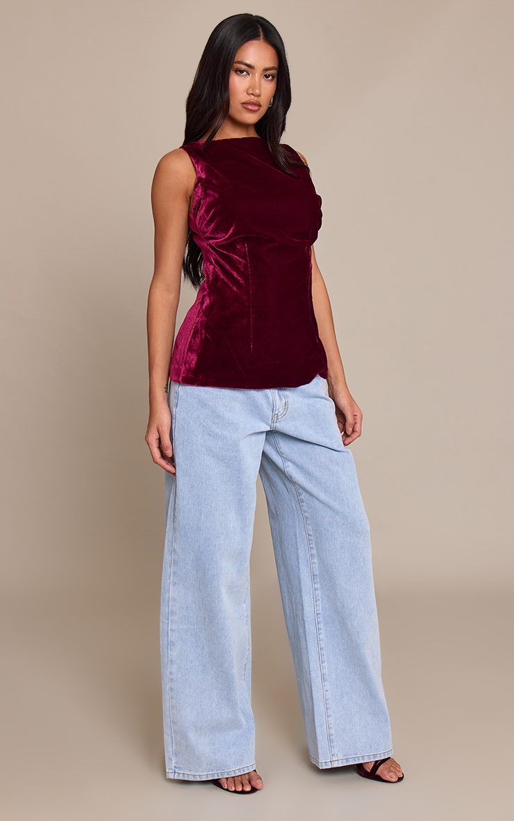 Deep Wine Velvet Boatneck Fitted Top image 3