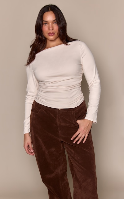 Plus Cream Soft Touch Long Sleeve Bardot Top