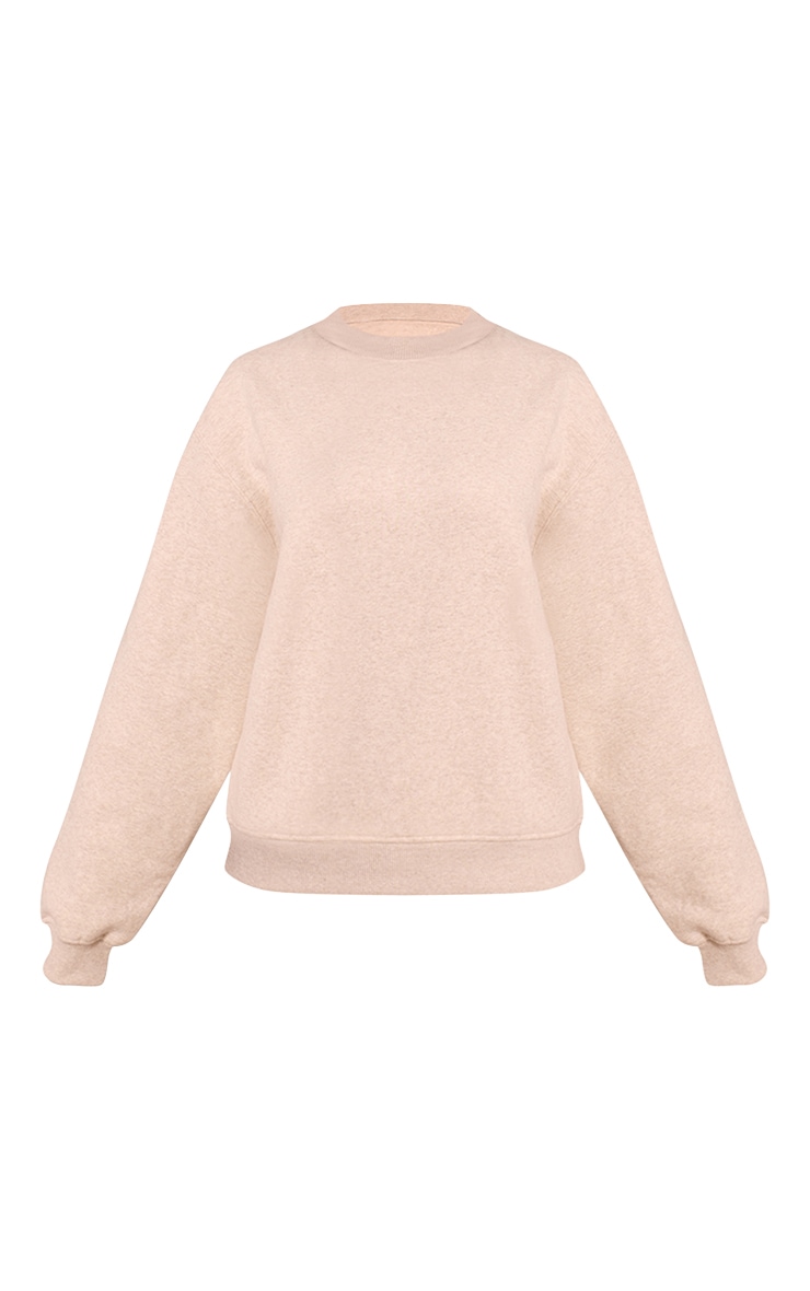 Sweatshirt oversize ras-du-cou en maille tricot molletonnée de coton couleur avoine Petite image 5