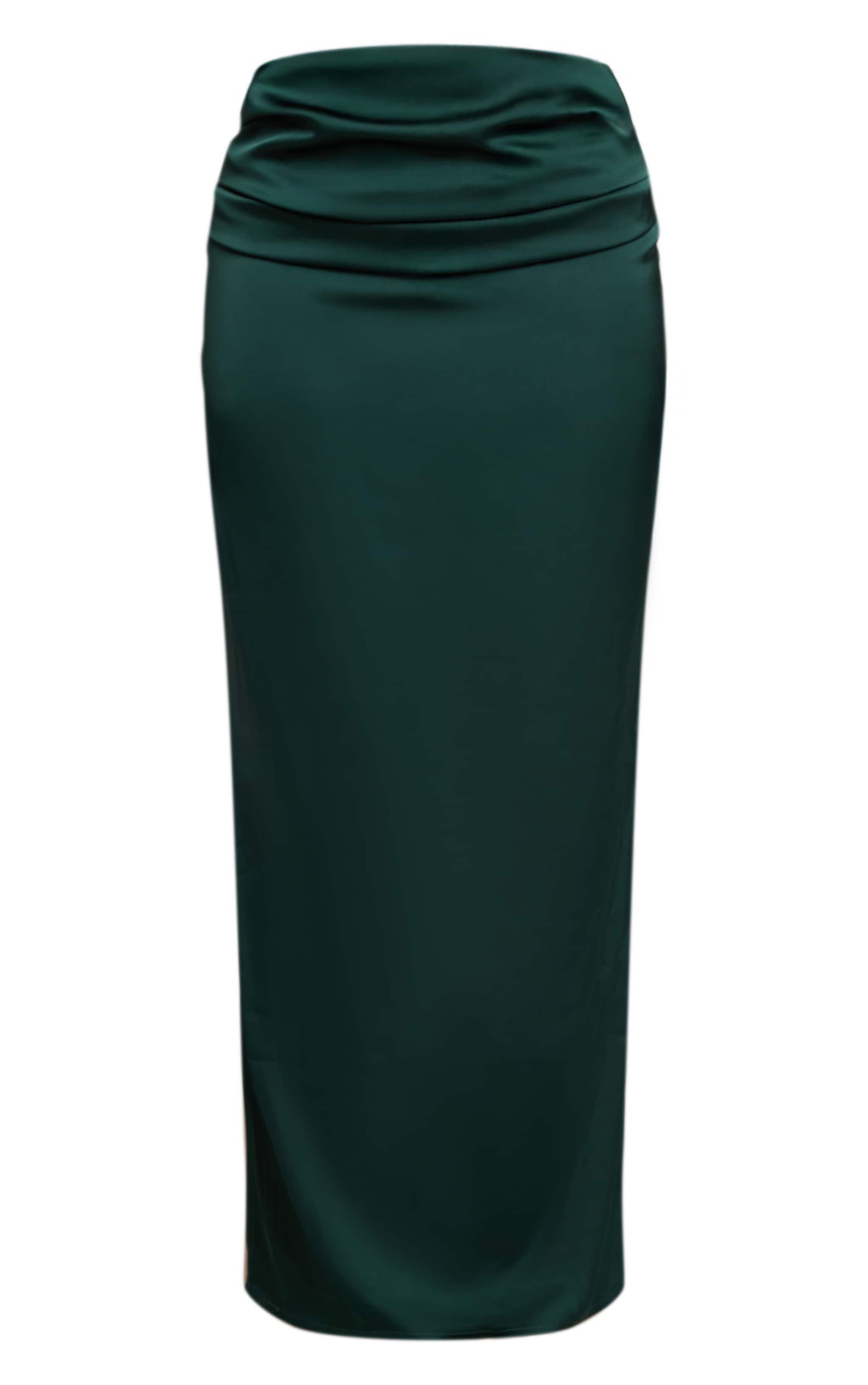 Petite Dark Olive Satin Drape Maxi Skirt image 5