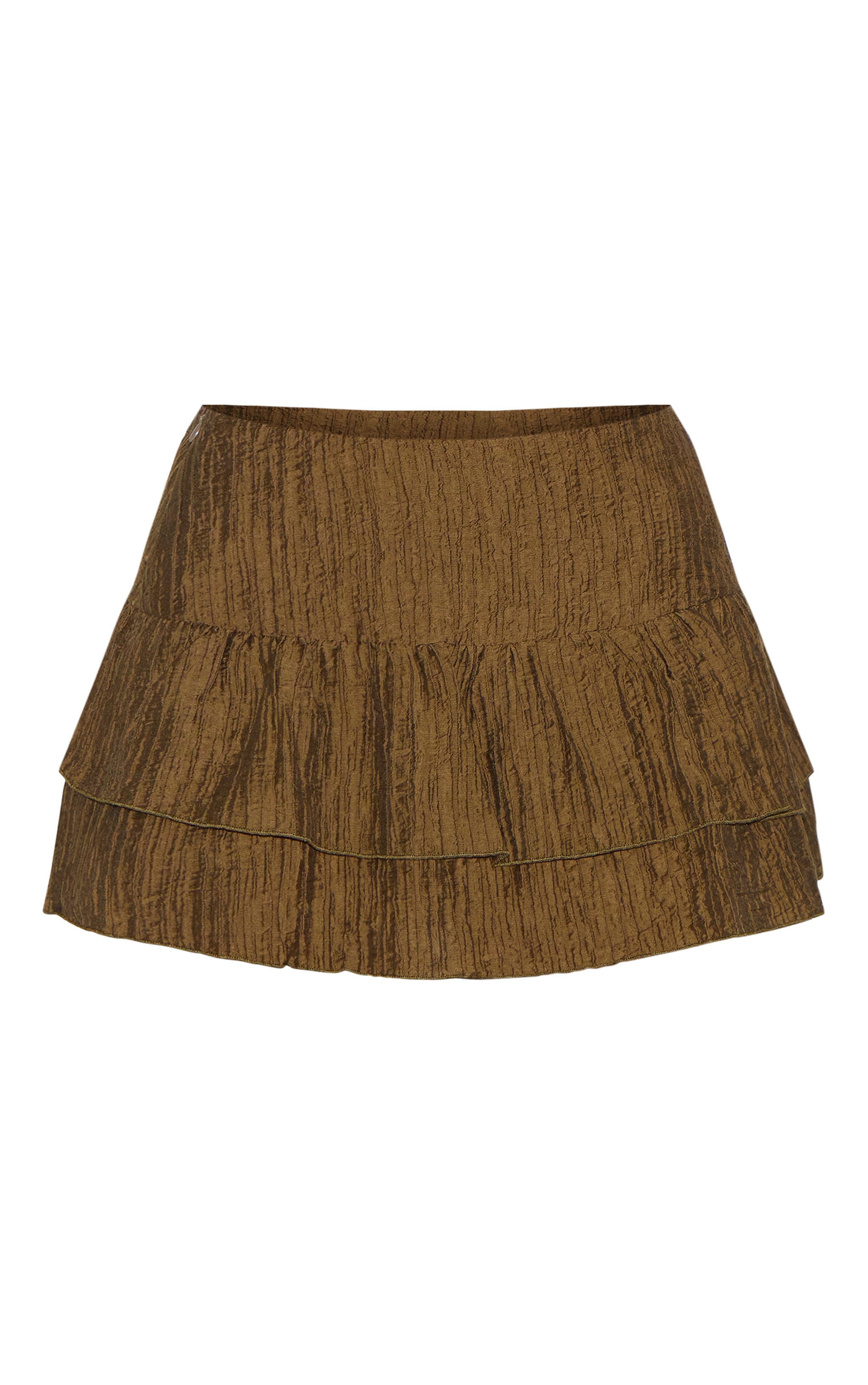 Dark Khaki Crinkle Woven Dropped Waist Frilly Mini Skirt image 6