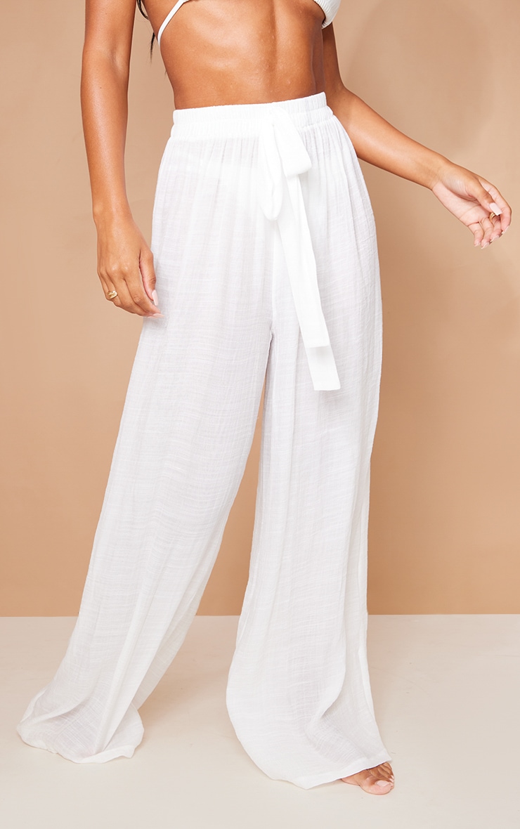 White Linen Look Palazzo Beach Pants image 2