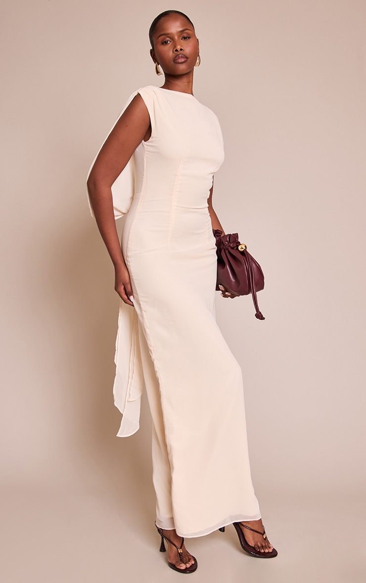 Cream Boat Neck Back Cowl Trim Detail Maxi Dress image 2