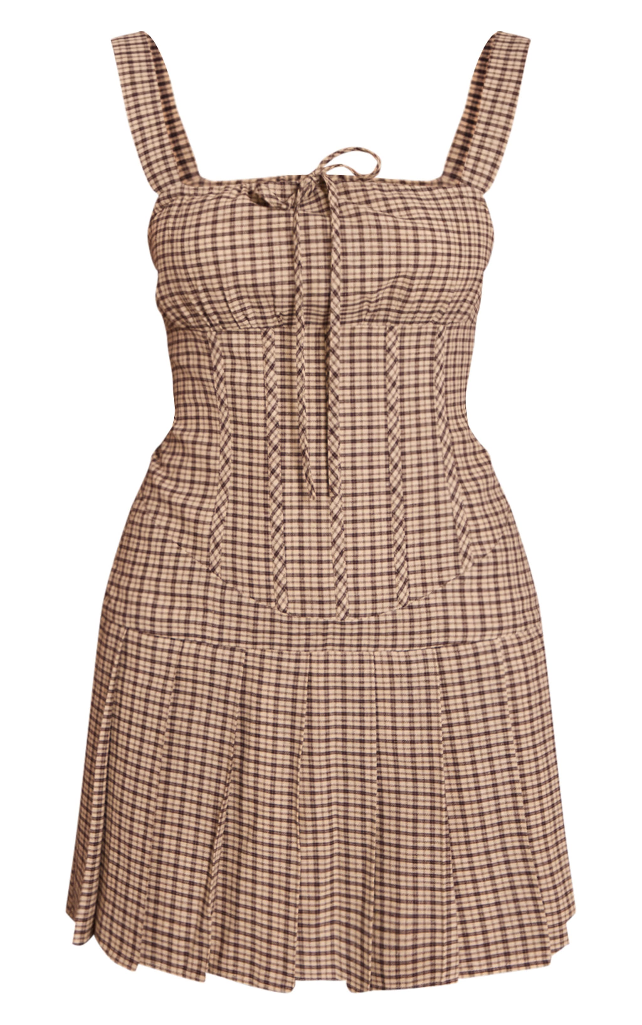 Cream Check Tie Detail Strappy Shift Dress image 5