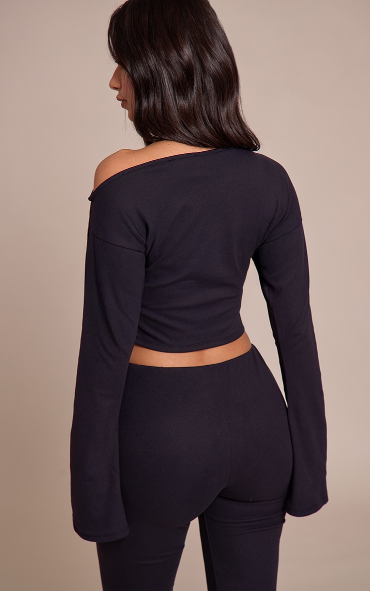 Petite Black Asymmetric Shoulder Long Sleeve Top image 2