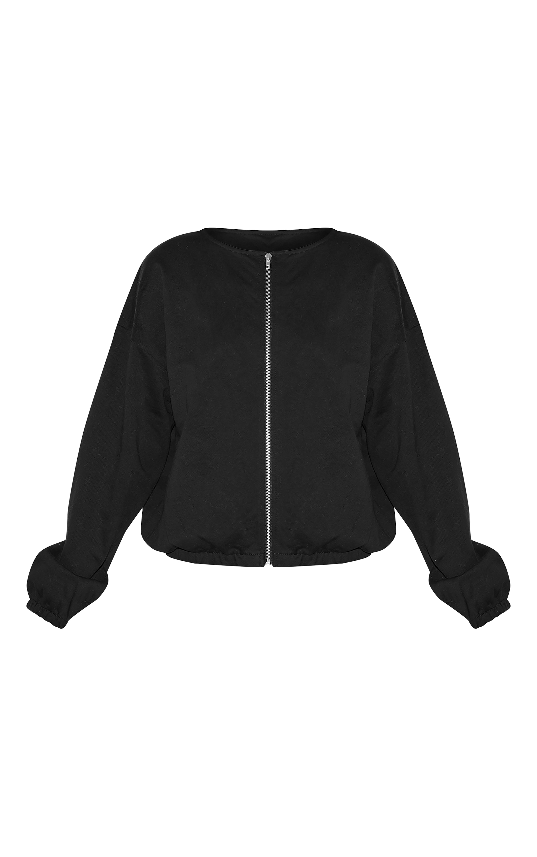 Black Premium Oversized Boxy Collarless Zip Sweat Top image 5