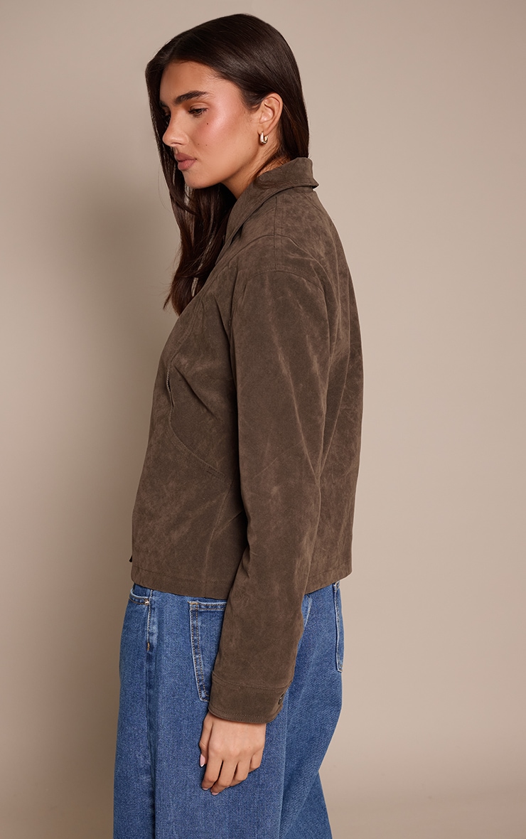 Khaki Faux Suede Concealed Placket Bomber Jacket image 2