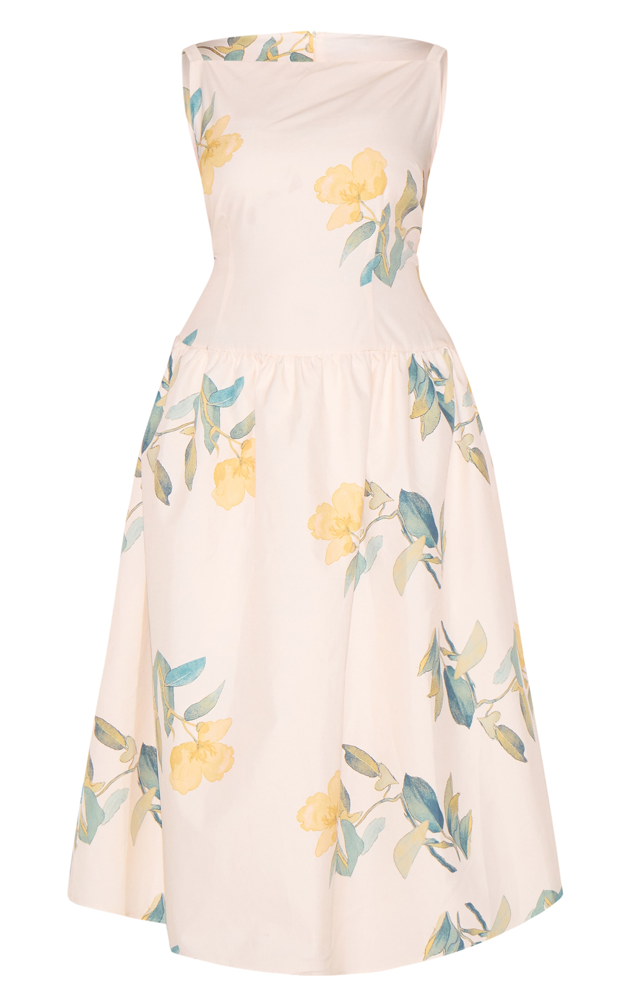Plus Yellow Floral Printed Dropped Waist Midaxi Dress image 5