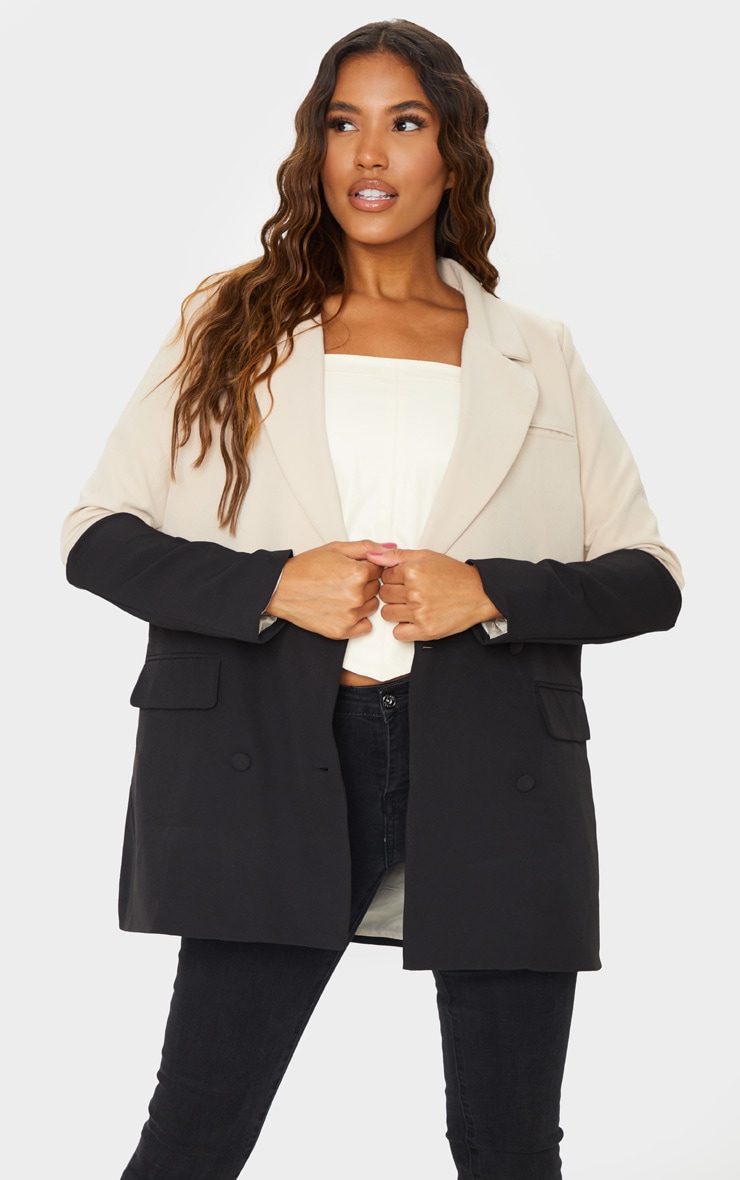 Black Contrast Button Detail Woven Blazer