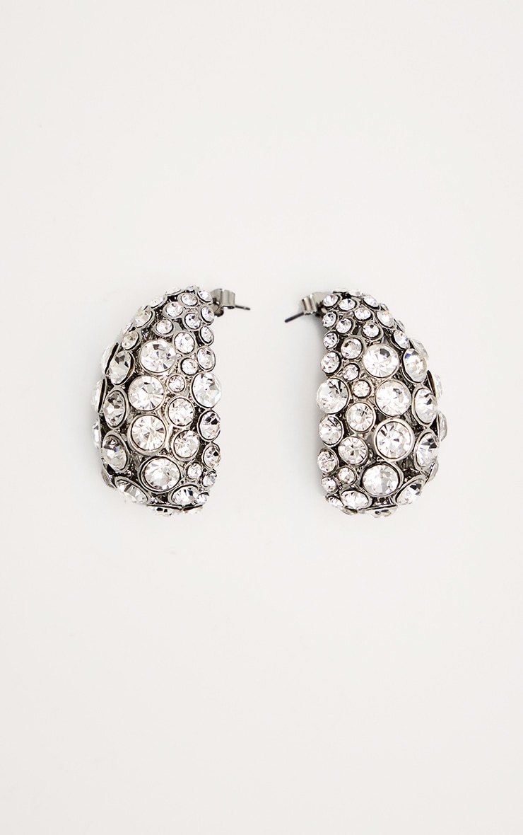 Boucles d'oreilles argentées en goutte d'eau à strass regroupés image 2