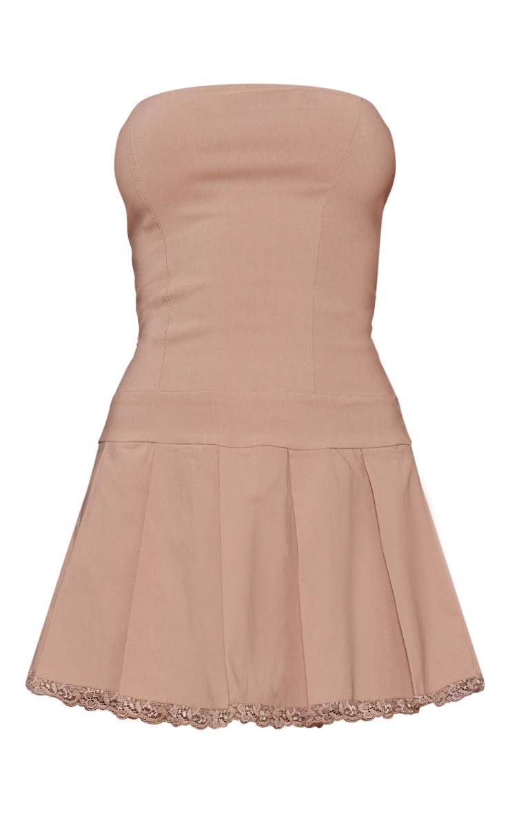 Sand Stretch Woven Lace Trim Pleated Shift Dress image 5