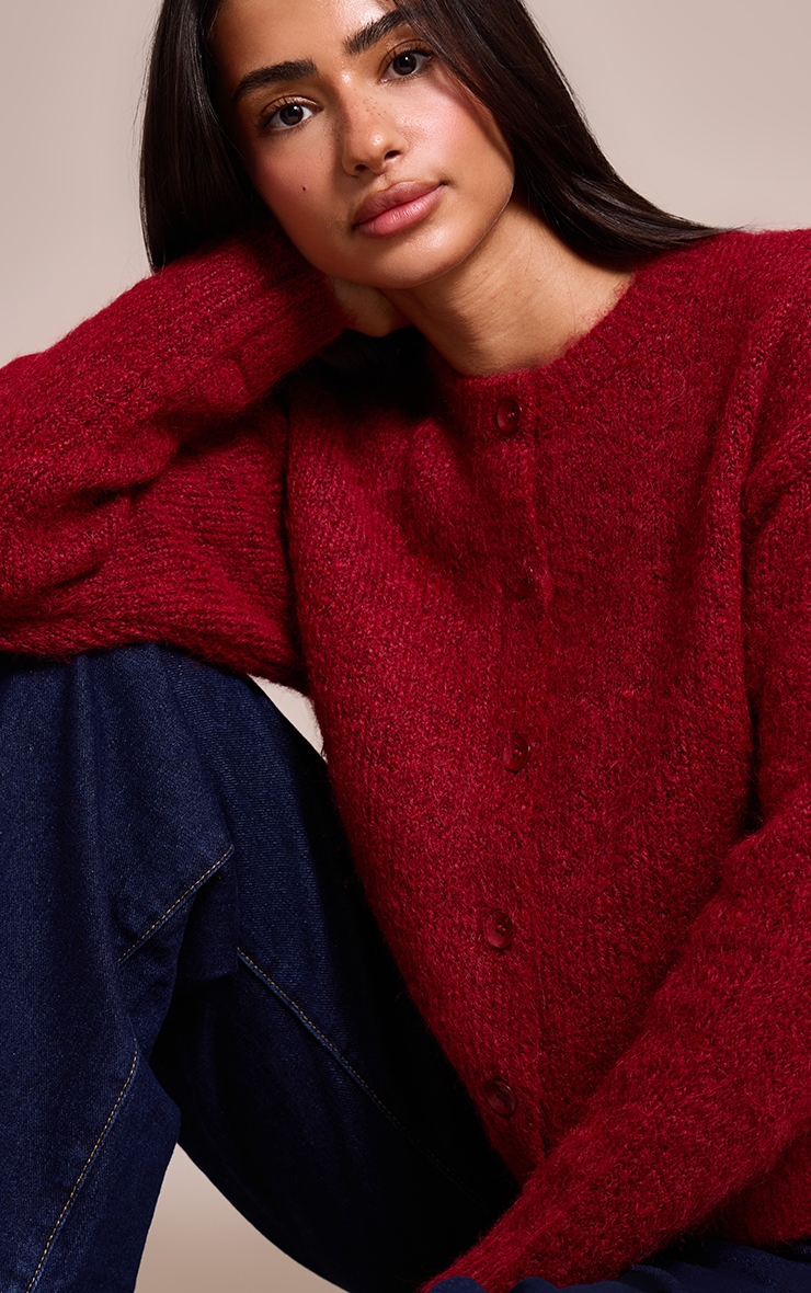 Petite Burgundy Knitted Cardigan image 4