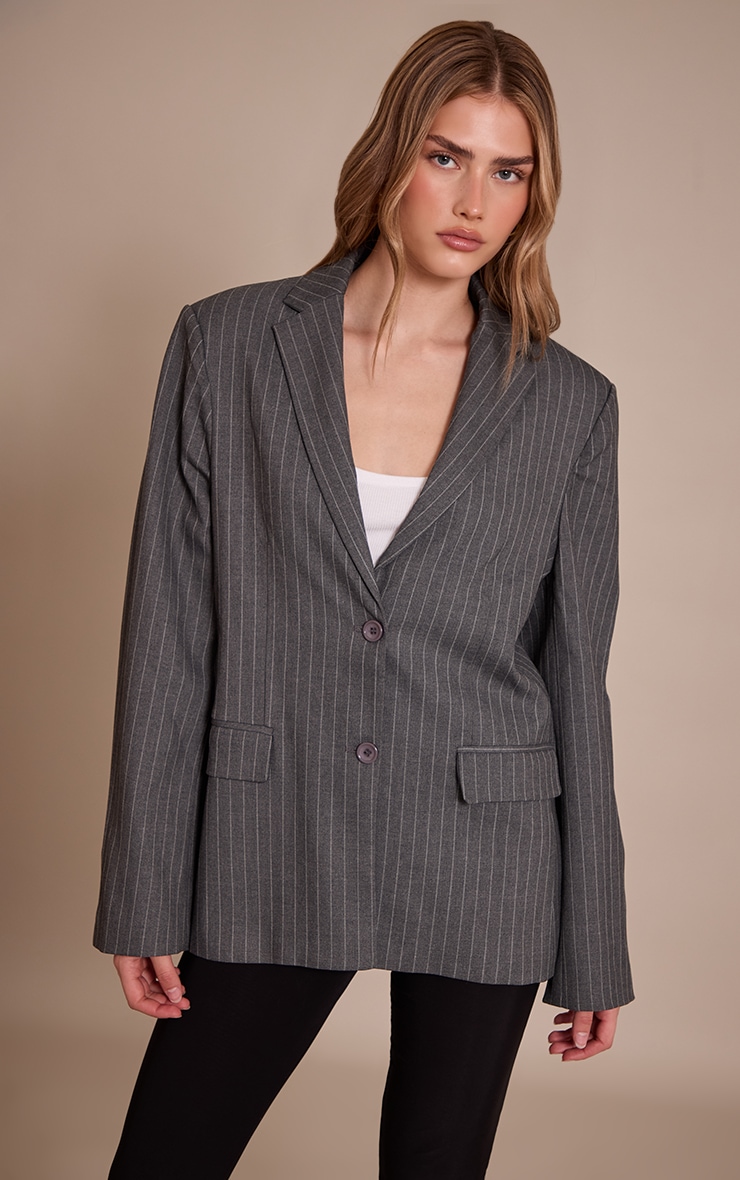 Grey Pinstripe Boyfriend Premium Blazer