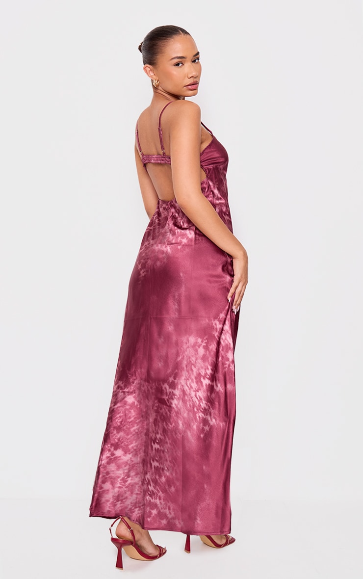 Petite Dark Pink Satin Open Back Maxi Dress image 2