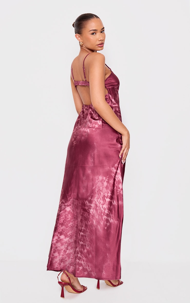 Petite Dark Pink Satin Open Back Maxi Dress image 2