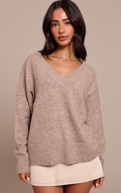 Petite Taupe Knit V-neck Jumper