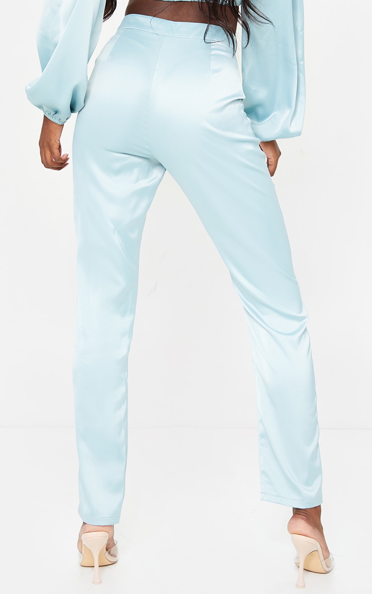 Tall Baby Blue Textured Satin Wide Leg Pants image 3